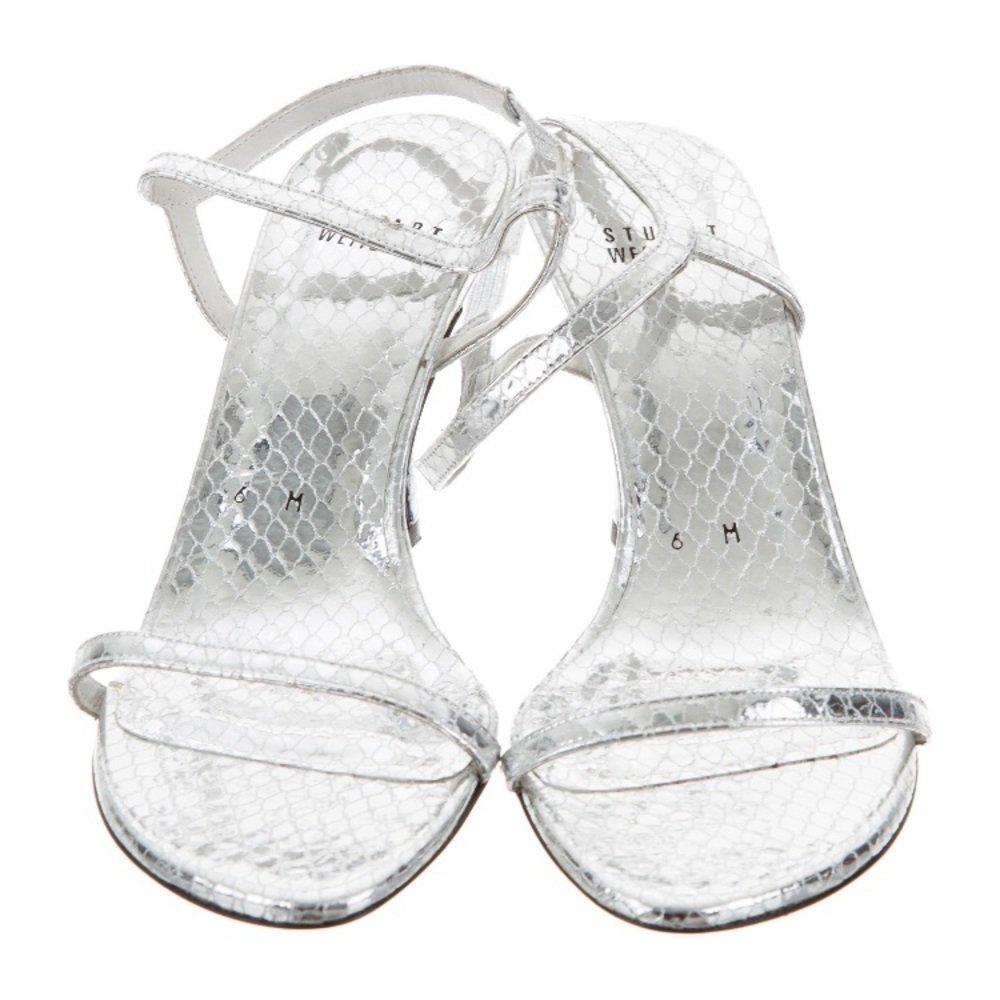 STUART WEITZMAN leather embossed metallic sandals